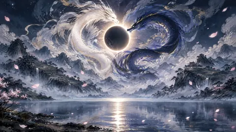 Celestial Serpent Eclipse Mountains