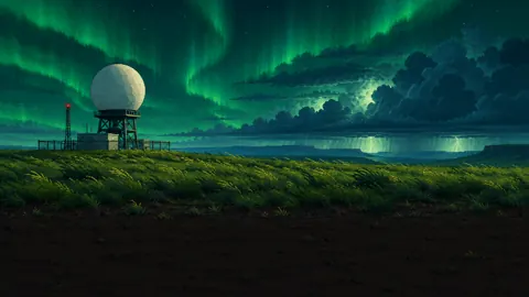 Radar Dome Under Green Aurora