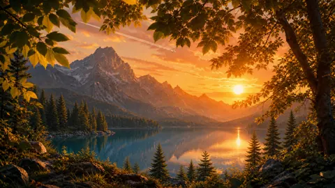 Mountain Lake With Contrail