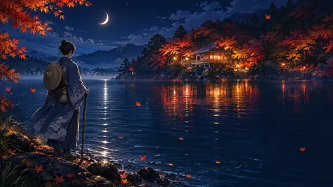 Traveler by Moonlit Lake