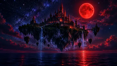 Floating Gothic Castle Above Ocean
