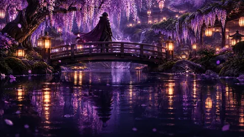 Armored Wanderer Under Wisteria