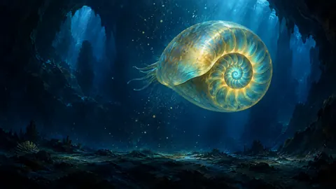 Glowing Nautilus in Ocean Cavern