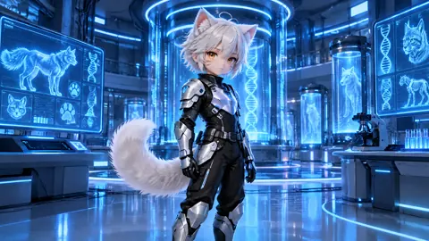 Cat-Eared Scientist in Cyber Lab