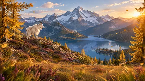Mountain Goat Above Alpine Lake