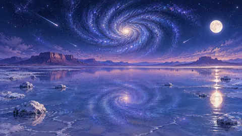 Spiral Galaxy Over Salt Flats
