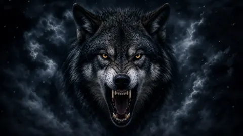 Black Wolf in Snowstorm