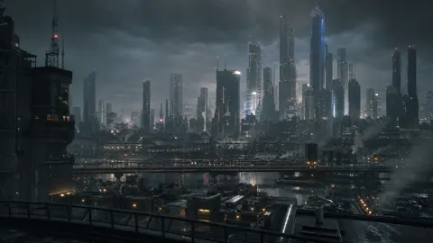Cyberpunk City From Rooftop