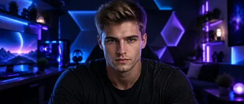 Young Man in Gaming Room
