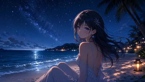 Anime Girl on Tropical Beach