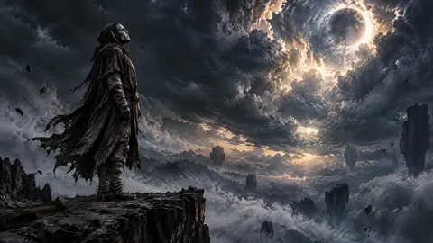 Hooded Figure Above Clouds