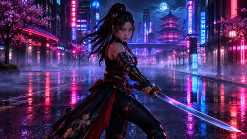 Cyberpunk Warrior with Glowing Katana
