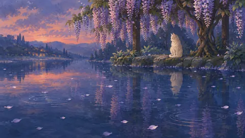 Cream Cat by Wisteria Pond