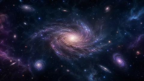 Spiral Galaxy With Purple Nebulae