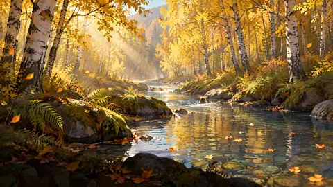 Birch Creek With Copper Leaves