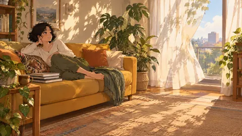 Woman on Mustard Sofa