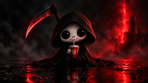 Cute Grim Reaper With Coffee