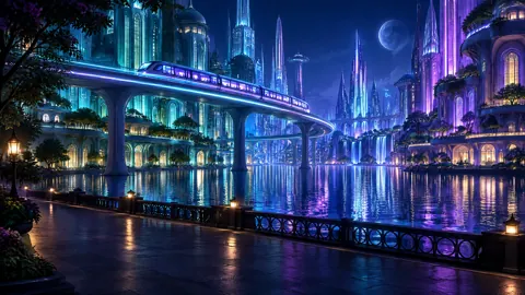Monorail Above Midnight Canal