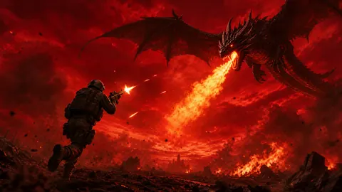 Soldier Fighting Fire Dragon