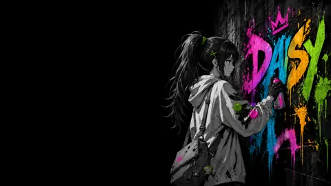 Anime Girl Painting Daisy Graffiti