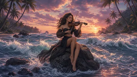 Violinist on Ocean Rock