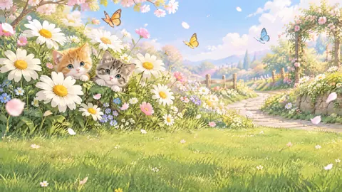 Kittens Among Garden Daisies