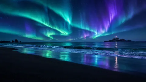Aurora Over Black Sand Beach