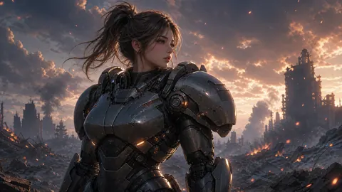 Armored Woman in Ruined City