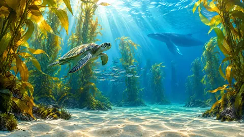 Sea Turtle in Kelp Forest