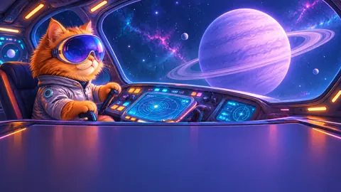 Orange Cat Piloting Starship