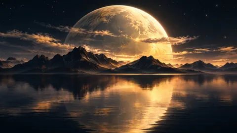 Golden Planet Over Mountain Lake