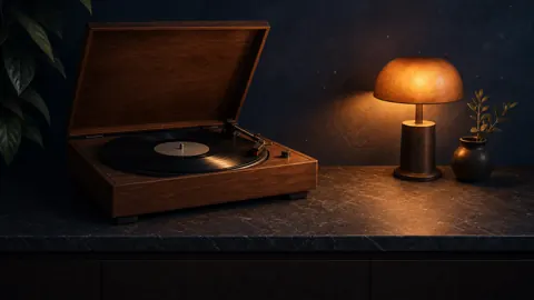 Vintage Record Player with Lamp