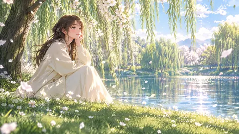 Woman Beneath Flowering Willows