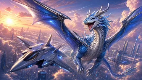 Wyvern Beside Fighter Jet