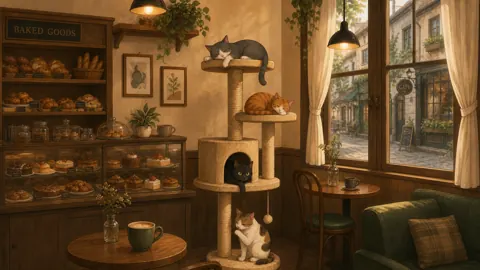 Cats on Bakery Cat Tower