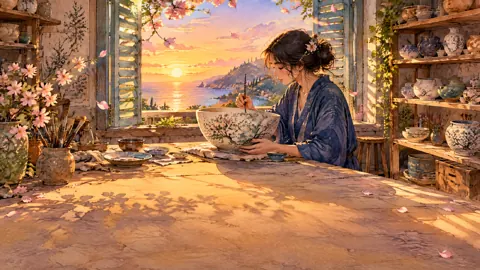 Woman Painting Ceramic Bowl