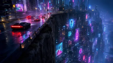 Cyberpunk Cliffside Road