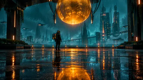 Courier Beneath Amber Orb