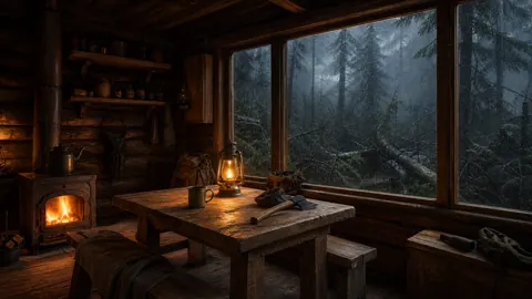 Taiga Cabin in Rain