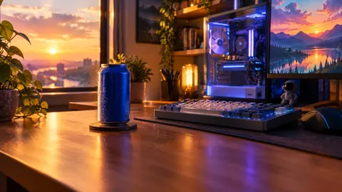 Gaming Desk With Blue Can