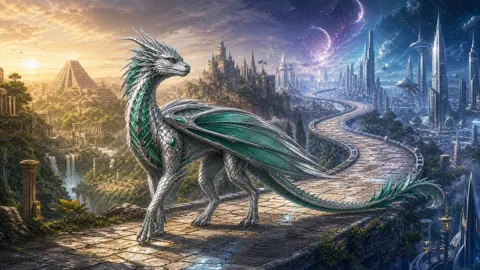 Silver Wyvern Between Ruins