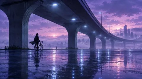 Cyclist Under Highway Arches