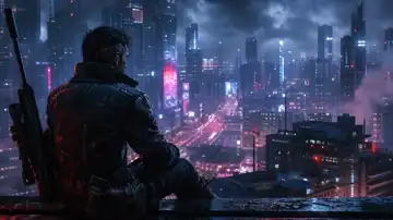 Neon Mercenary Vigil live wallpaper