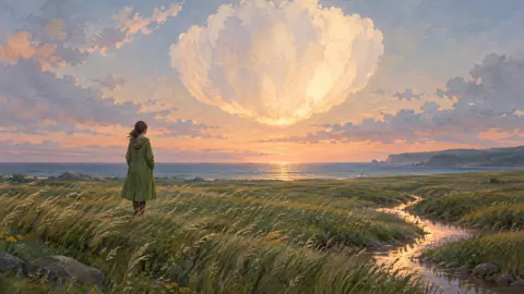 Woman in Raincoat by Sea