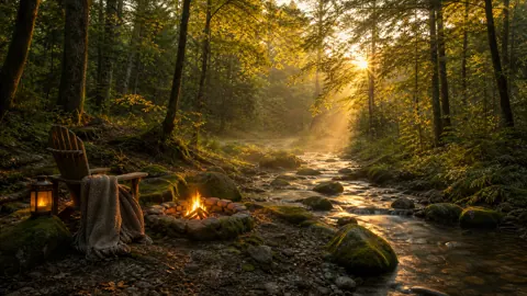 Forest Streamside Campfire Clearing