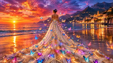 Woman in Gown on Beach