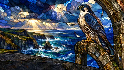 Peregrine Falcon Over Stormy Coast