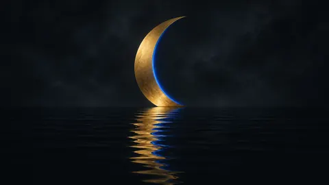 Gold Crescent Over Black Water