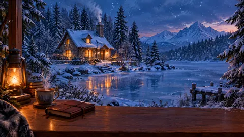 Stone Cottage by Frozen Pond