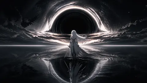 White-Haired Anime Girl at Black Hole